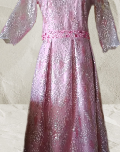 gaun brokat panjang pink